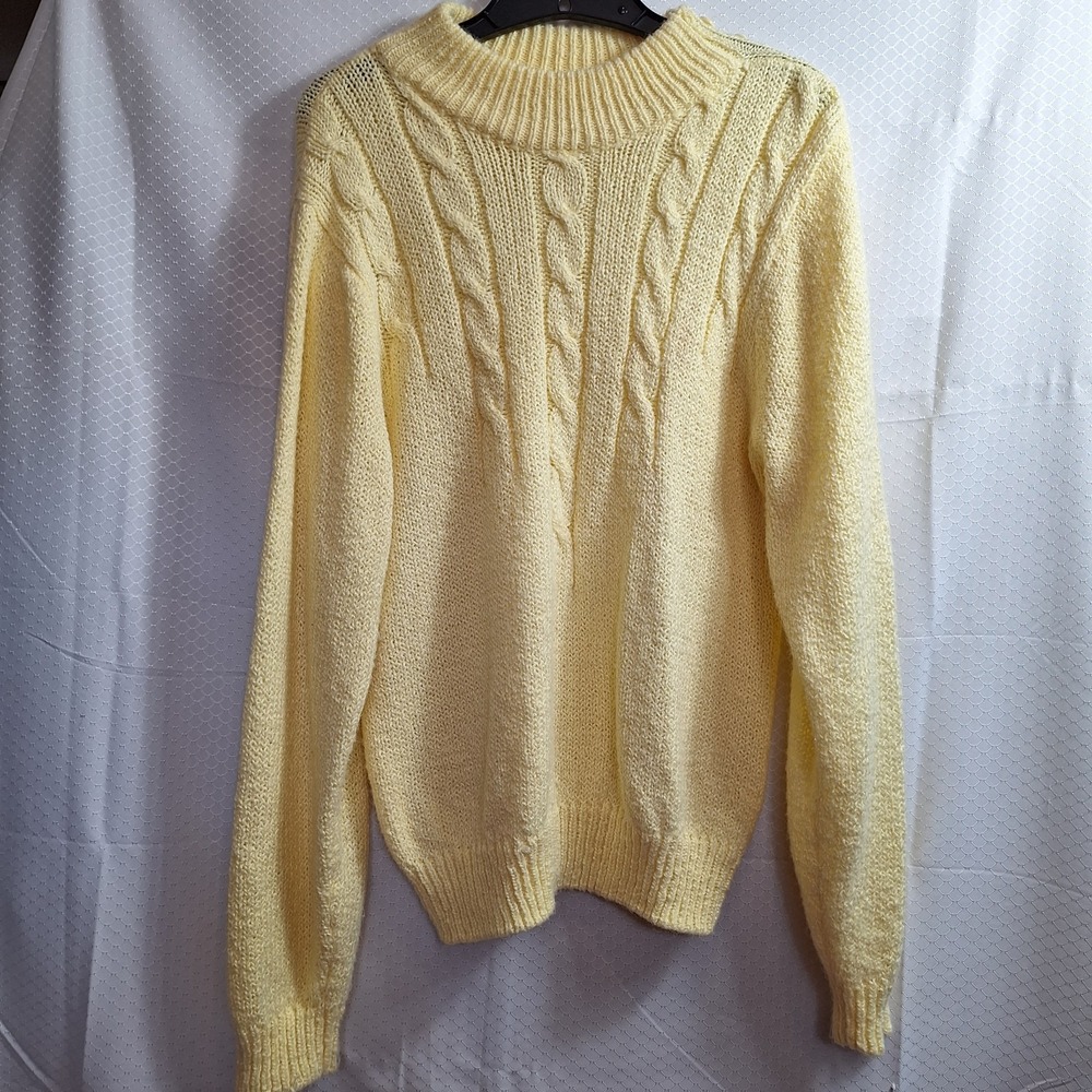 Vtg PARTNERS By Mervyn's Crewneck Knit Sweater Sz M Butter Yellow Coastal Granny